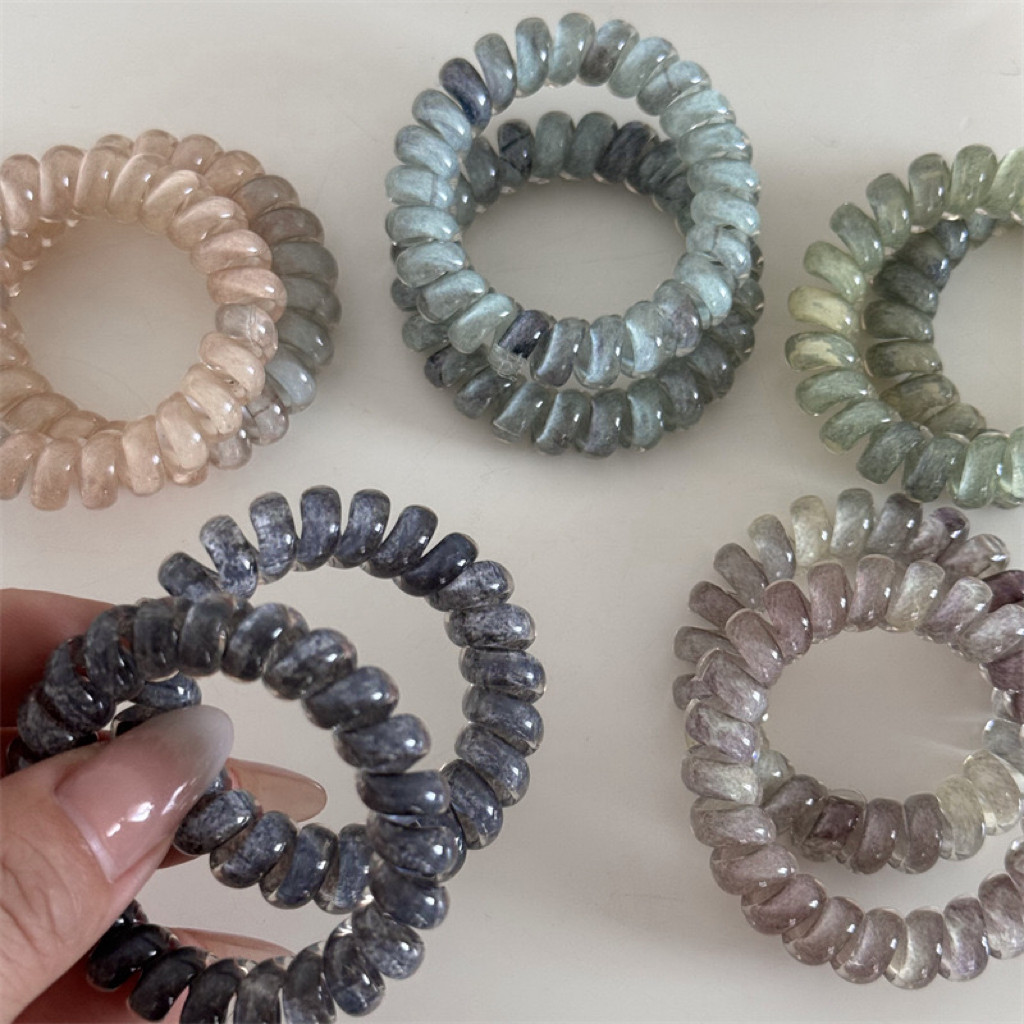 Raffia/猫眼石色系电话线圈头绳新款渐变色发圈发饰扎发皮筋简约