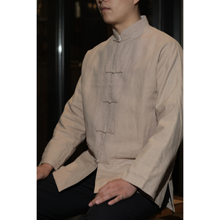 「慈航布衣」传统中式立领杏色棉麻外套