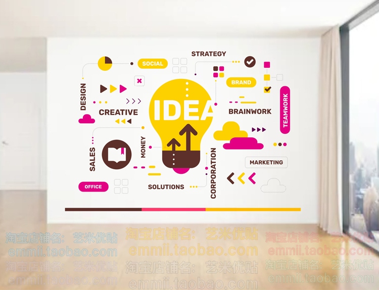 idea灯泡墙贴办公室公司墙面装饰贴纸创意灵感激发团队合作励志贴