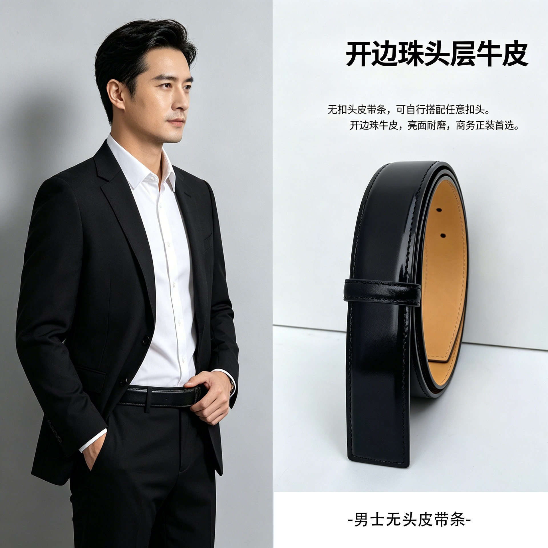 春夏新款皮带牛仔裤牛皮腰带男针