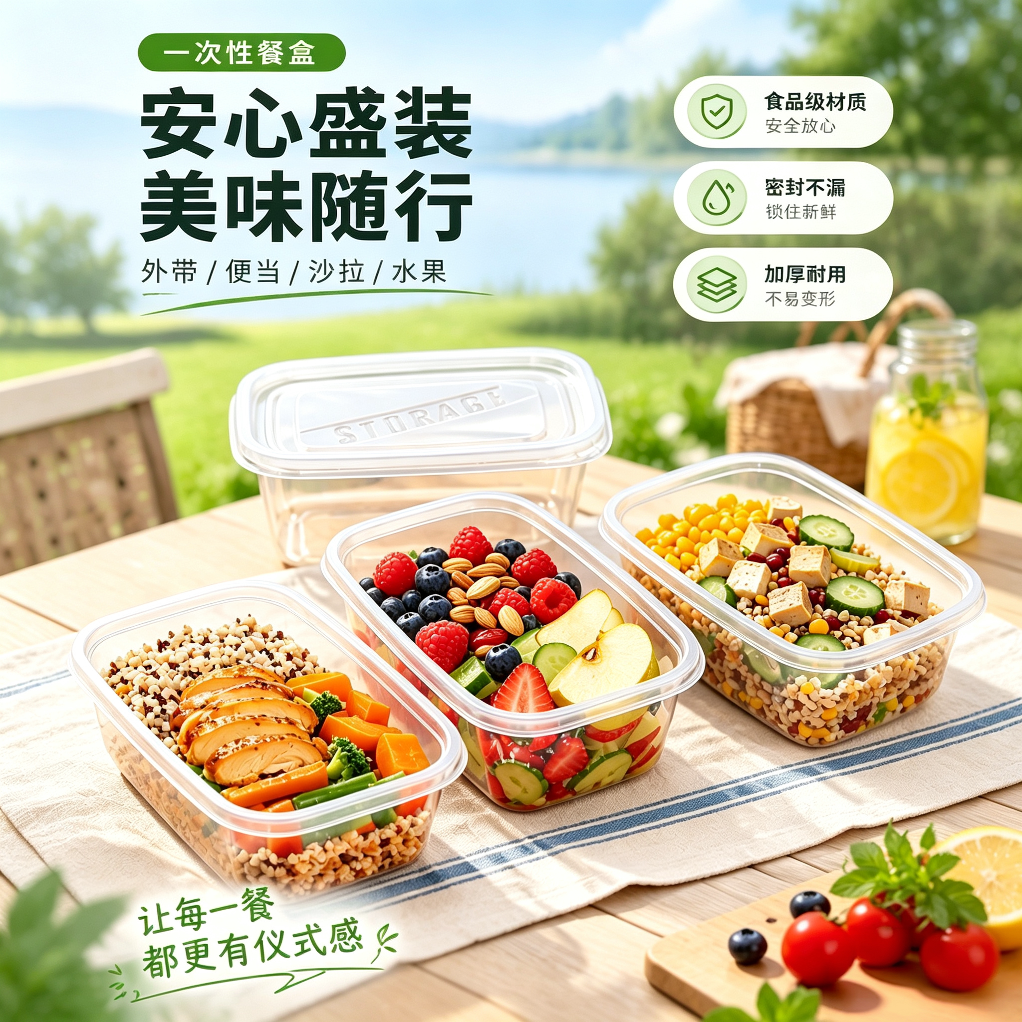 一次性打包盒食品级PP加厚密封防漏轻食沙拉水果切便当野餐外带盒