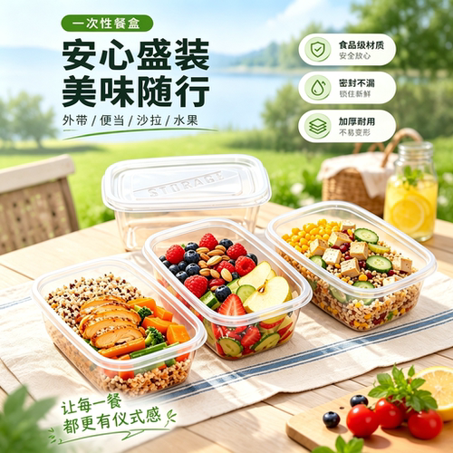 一次性餐盒食品级PP加厚密封防漏轻食沙拉水果切便当盒野餐外带盒