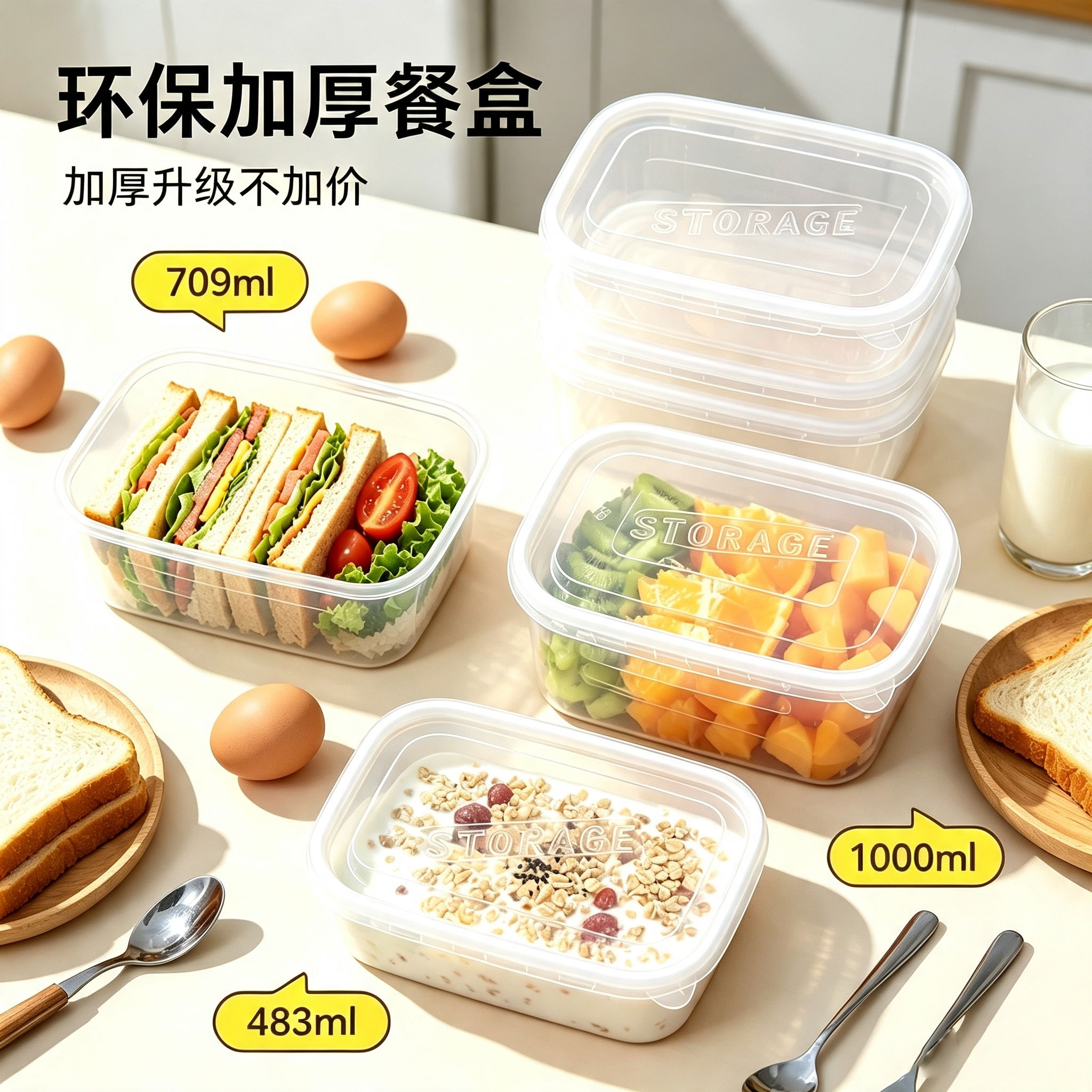 一次性碗餐盒PP材质加厚带盖长方形冷冻食品环保耐高温通用便当盒