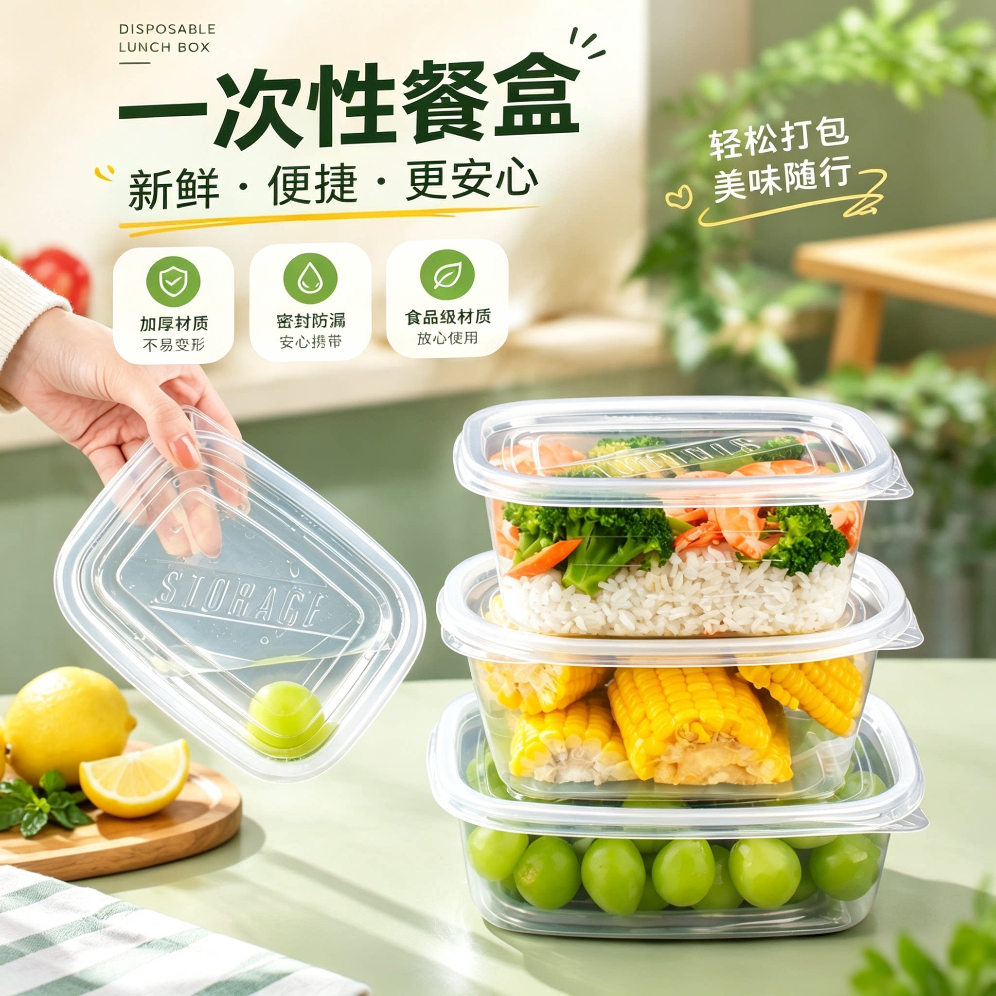食品级加厚防漏便携一次性便当盒