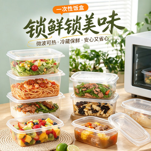 一次性饭盒食品级可微波加热冷藏保鲜密封上班族便当带饭家用餐盒