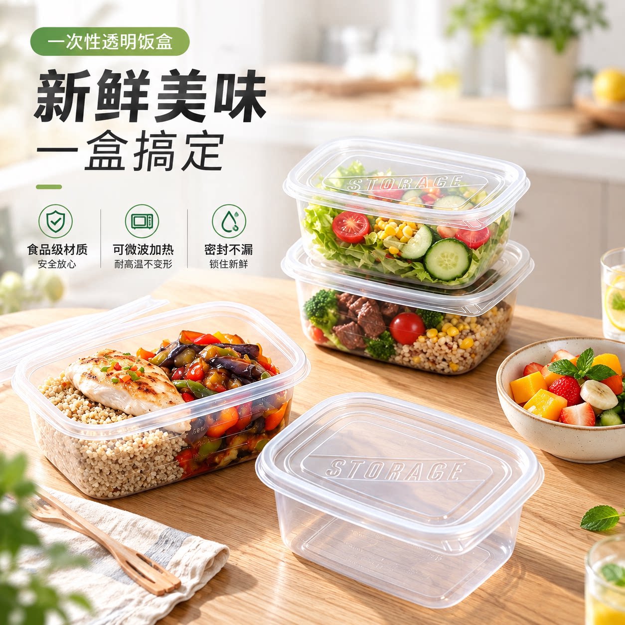 一次性轻食餐盒食品级透明可微波加厚健身减脂沙拉便当外带打包盒