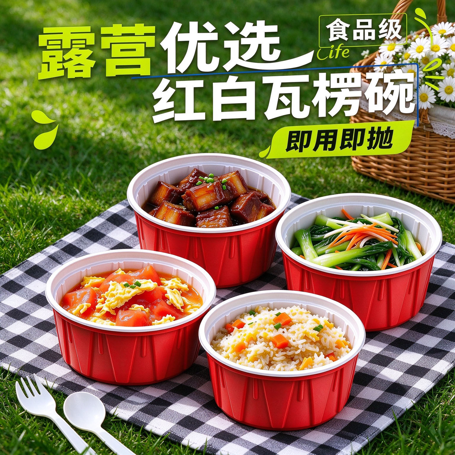 一次性碗食品级无异味加厚抗压耐高温带盖密封防漏便携易带多规格