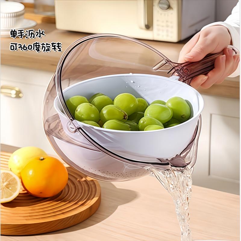 双层塑料沥水篮带手柄可360度旋转免手洗淘米洗菜新款厨房多功能