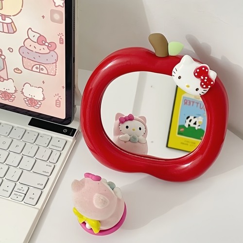 KT苹果化妆镜学生宿舍办公室桌面台式可立随身可爱小镜子便携梳妆