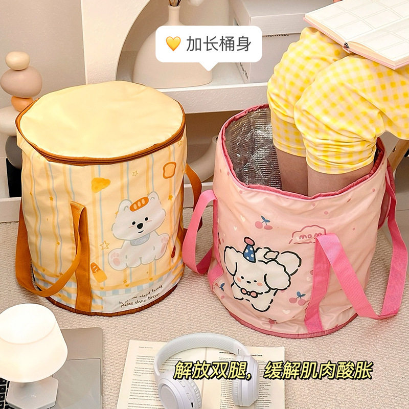 卡通可折叠泡脚桶翻盖更保温