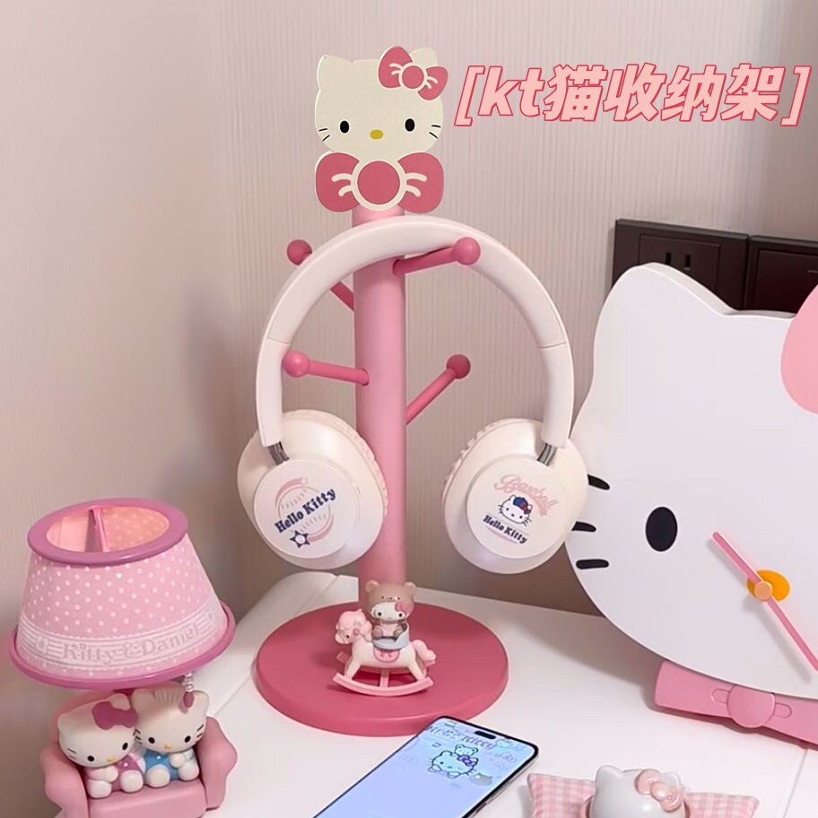 高颜值猫KT收纳架木质展示桌面多功能收纳专用耳机悬挂可爱收纳架