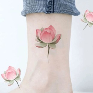 国风唯美荷花纹身贴可水洗高颜值脚踝防水持久纯欲风仿真小清新