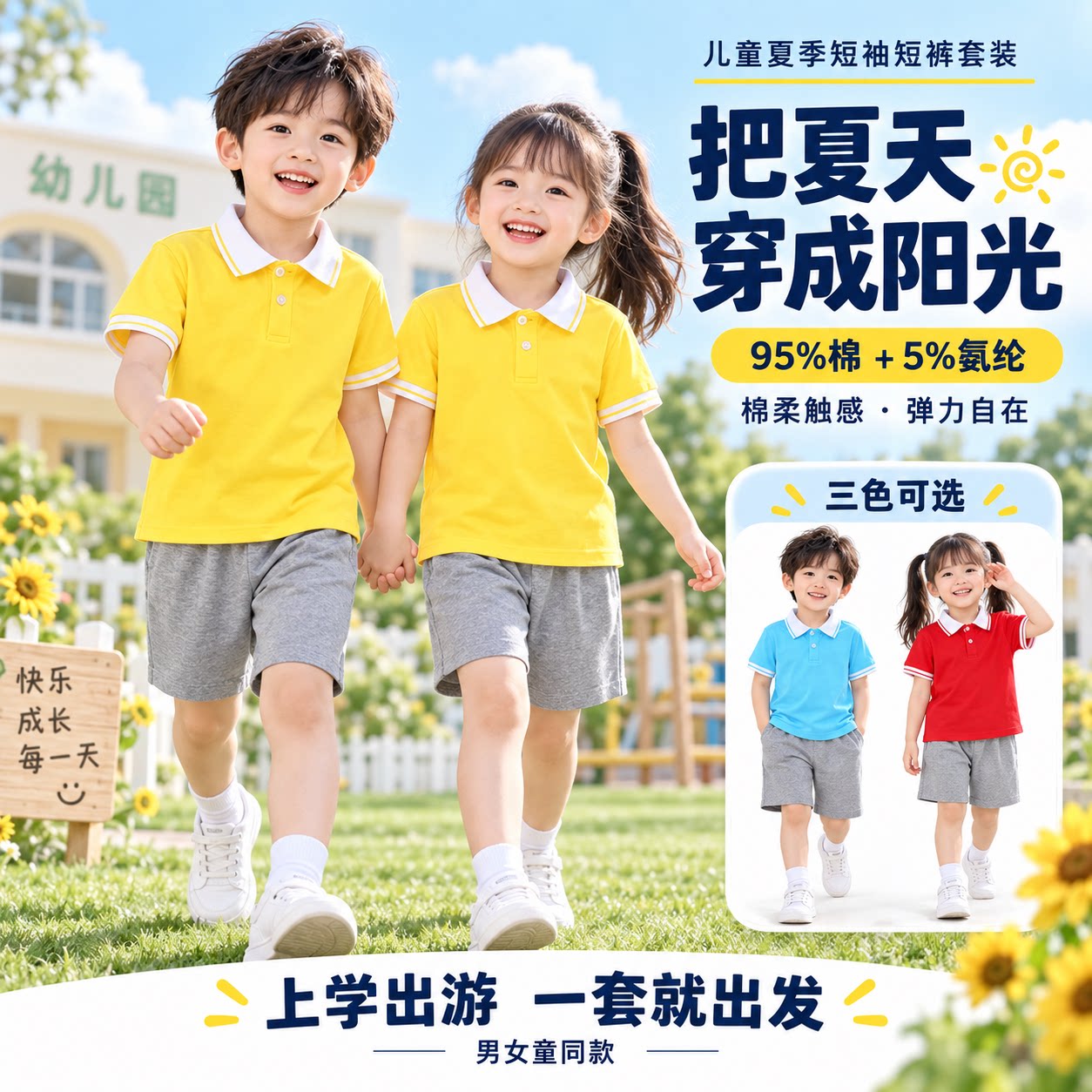 深圳幼儿园园服夏装小学生校服黄色polo衫六一儿童表演班服套装