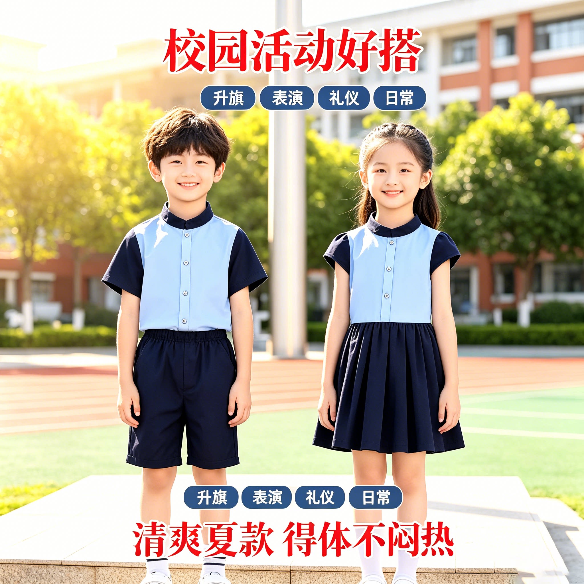 幼儿园园服学院风毕业六一儿童合唱朗诵演出服蓝色衬衫小学生班服