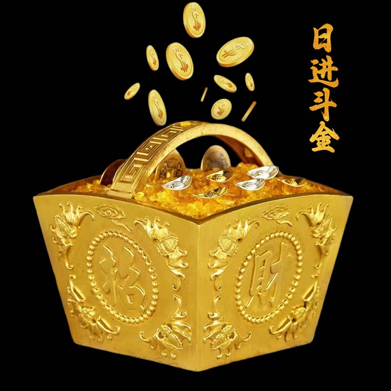 铜斗招财摆件 铜日进斗金聚宝盆铜缸摆件 铜米斗粮升家居玄关摆件