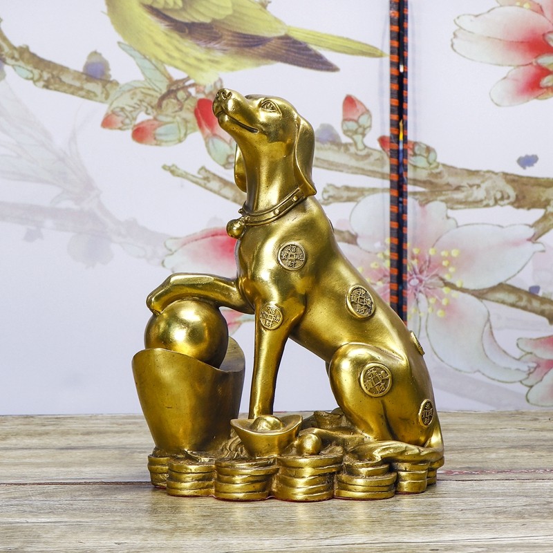 金钱狗纯铜狗风水摆件生肖狗补西北缺角守家防小三坐地生财摆件