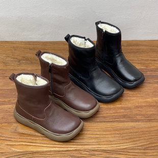 真皮加绒短靴厚底雪地靴真羊毛保暖女棉靴秋冬新款复古休闲马丁靴