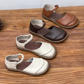 复古文艺圆头平底舒适室外软牛皮女凉鞋 手工真皮包头凉鞋 25夏季 子