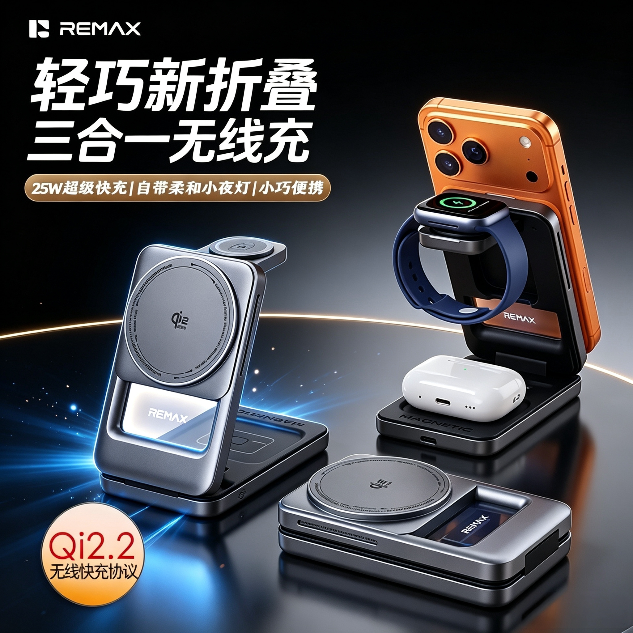 三合一无线磁吸充电器数据线套装