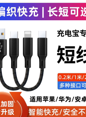 编织C-C线C-Lightning适用苹果iphonepd快充线数据线短线充电宝专用17十六15十四13十三14充电线短款0.25米cm