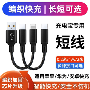 编织C-C线C-Lightning适用苹果iphonepd快充线数据线短线充电宝专用17十六15十四13十三14充电线短款0.25米cm