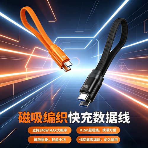 充电宝短线磁吸编织快充扁线
