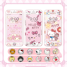 适用苹果4s/5s卡通钢化膜按键贴6p/6sp软边手机膜不碎边8plus/7p屏幕指纹保护贴SE2/3可爱彩膜防摔覆盖高清膜