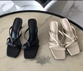 女编制方头露趾外穿女一脚蹬舒适真皮凉拖鞋 韩版 手工凉鞋 新款 夏季