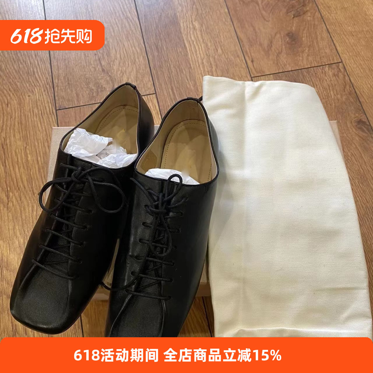 法式方头绑带单鞋2025年新款复古系带德比鞋真皮小众设计黑色单鞋