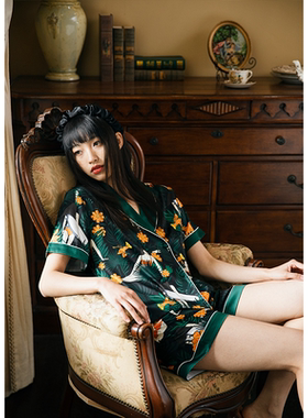 DEFINE｜2025AW设计师手绘印花丝质女套装短袖短裤夏季家居服睡衣