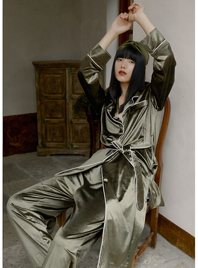 DEFINE法式金丝绒睡衣女秋冬睡袍加厚款长袖睡衣家居服可外穿裕袍
