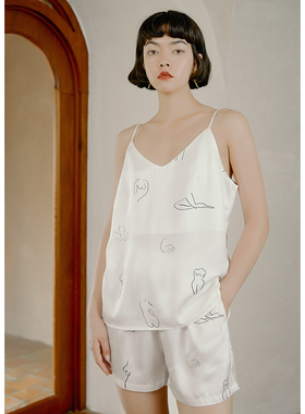 DEFINE&东长联名夏季丝质吊带睡衣女高级感短袖套装家居服可出门