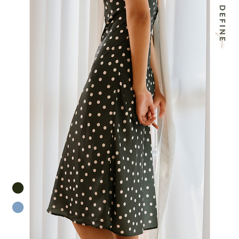 DEFINE法式吊带连衣裙女丝质复古波点气质小众2025春夏季度假裙子
