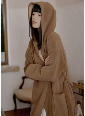 DEFINE法式睡袍女春季加厚摇粒绒睡衣连帽长袖款家居服睡袍可出门