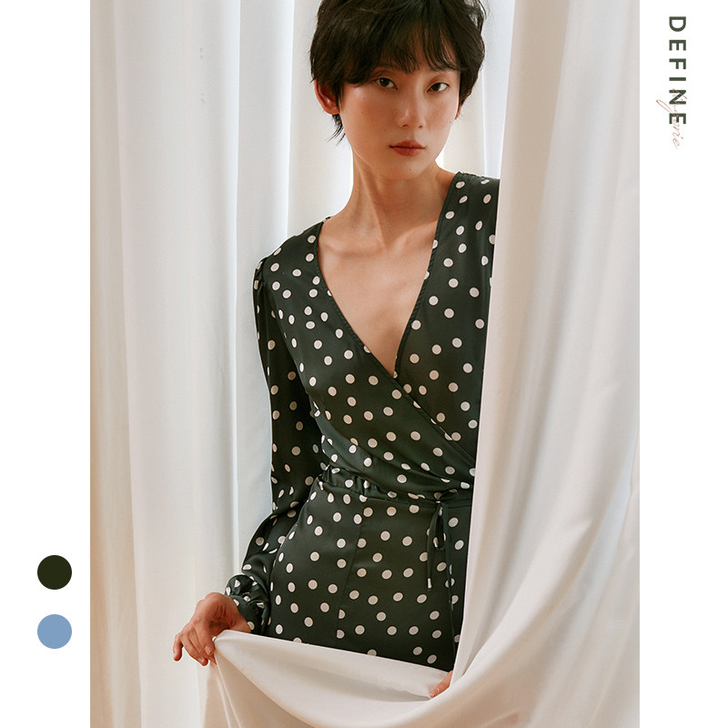 裙子波点收腰复古茶歇