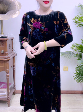 高端桑蚕丝植绒连衣裙43A2102