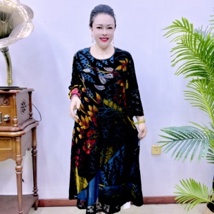 4357 气质88A6037 桑蚕丝连衣裙中老年高端大码 时尚