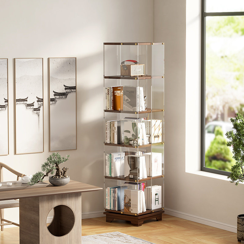 创意亚克力书架旋转书柜落地置物架家用书房可移动多层置物架带轮