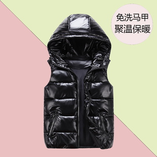 亲子装一家三口冬季外套羽绒棉马甲儿童男童女童亮面连帽坎肩外穿