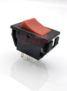 老款式船型开关KNDZ翘板开关6脚双刀双掷AC5A250V红色TEST