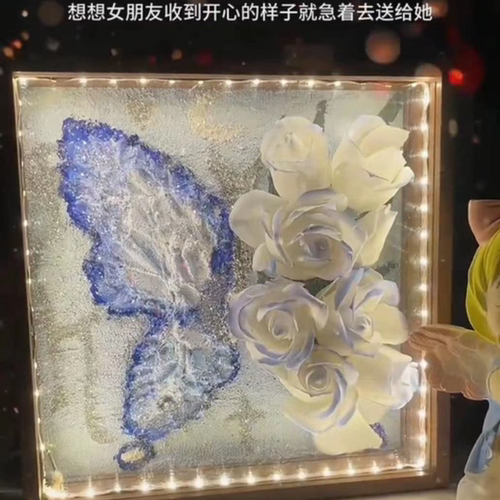 手工DIY蝴蝶玫瑰花肌理画