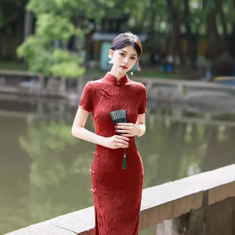 改良6027红色礼服旗袍2024款春夏