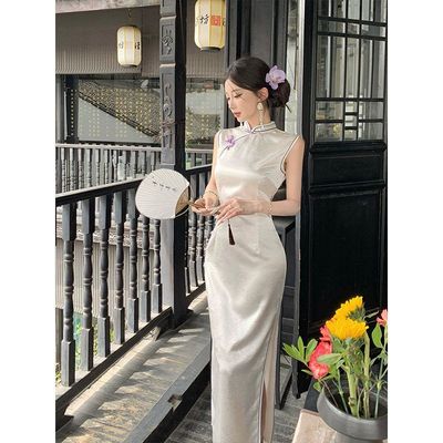 洛士夏季无袖旗袍改良高端大气