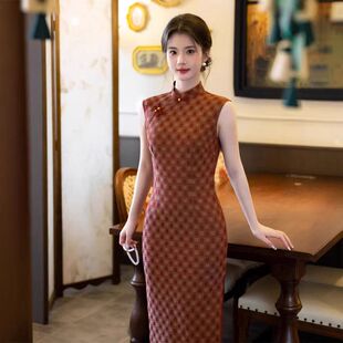 无袖 苏堇新款 低旗袍新中式 立领开叉复古修身 棉麻改良旗袍 春夏长款