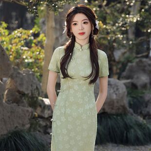 春夏旗袍少女双 侧扣日常2023棉麻款 苏堇提花中长款 年轻连衣裙新款