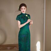 少女民国蓝绿色改良版 年轻高端旗袍新式 复古老上 长款 曼玉风气质款