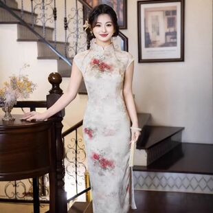 新 旗袍现货旗袍无袖 苏堇收腰2026水墨画显瘦春夏旗袍长款 国风新款