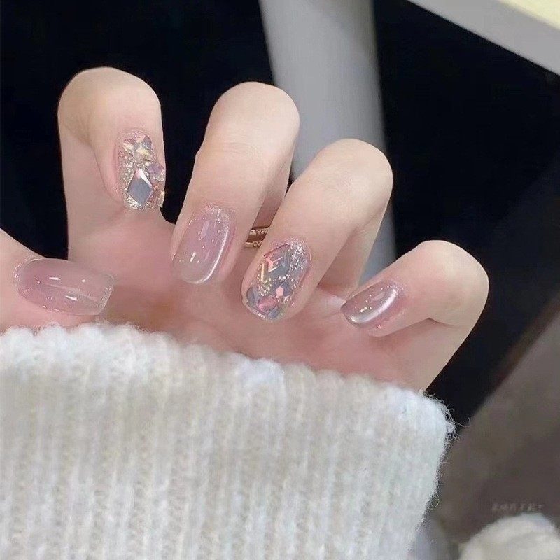 2026年新款儿童美甲穿戴甲感短款西柚粉猫眼满钻24片假指甲贴,彩妆/香水/美妆工具,美甲工具,淘宝优惠券,粉丝福利购,淘宝优惠卷