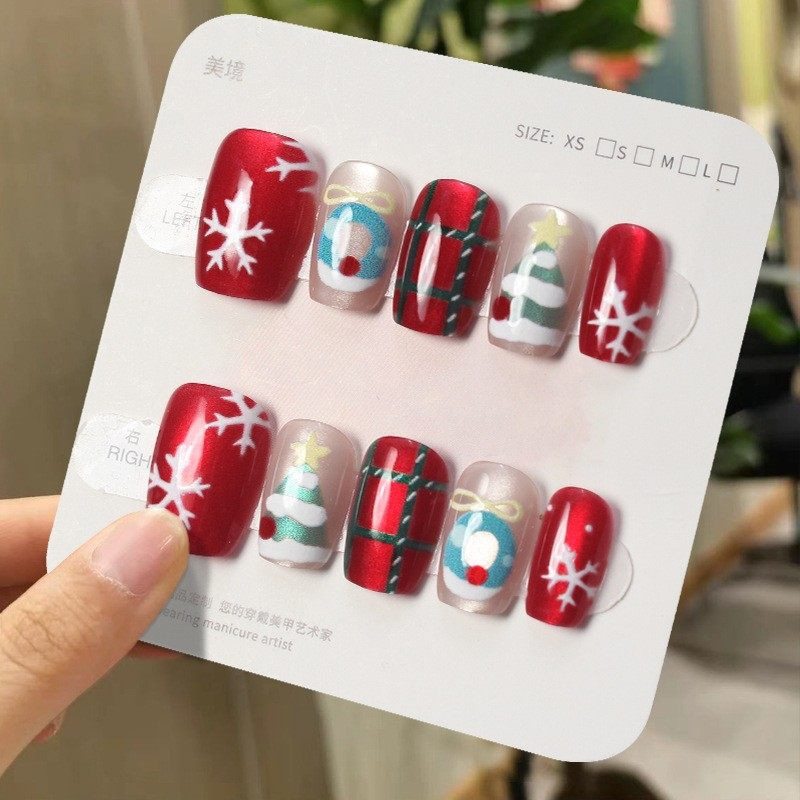 2026年新款儿童美甲穿戴甲感短款红色花环圣诞30片假指甲贴片,彩妆/香水/美妆工具,美甲工具,淘宝优惠券,粉丝福利购,淘宝优惠卷