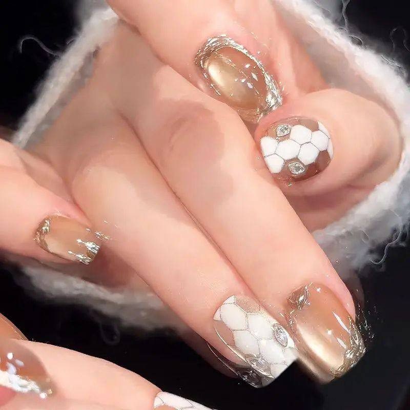 手工儿童美甲穿戴甲感短款宝丽格纹灵蛇假指甲贴片2026年新款,彩妆/香水/美妆工具,美甲工具,淘宝优惠券,粉丝福利购,淘宝优惠卷